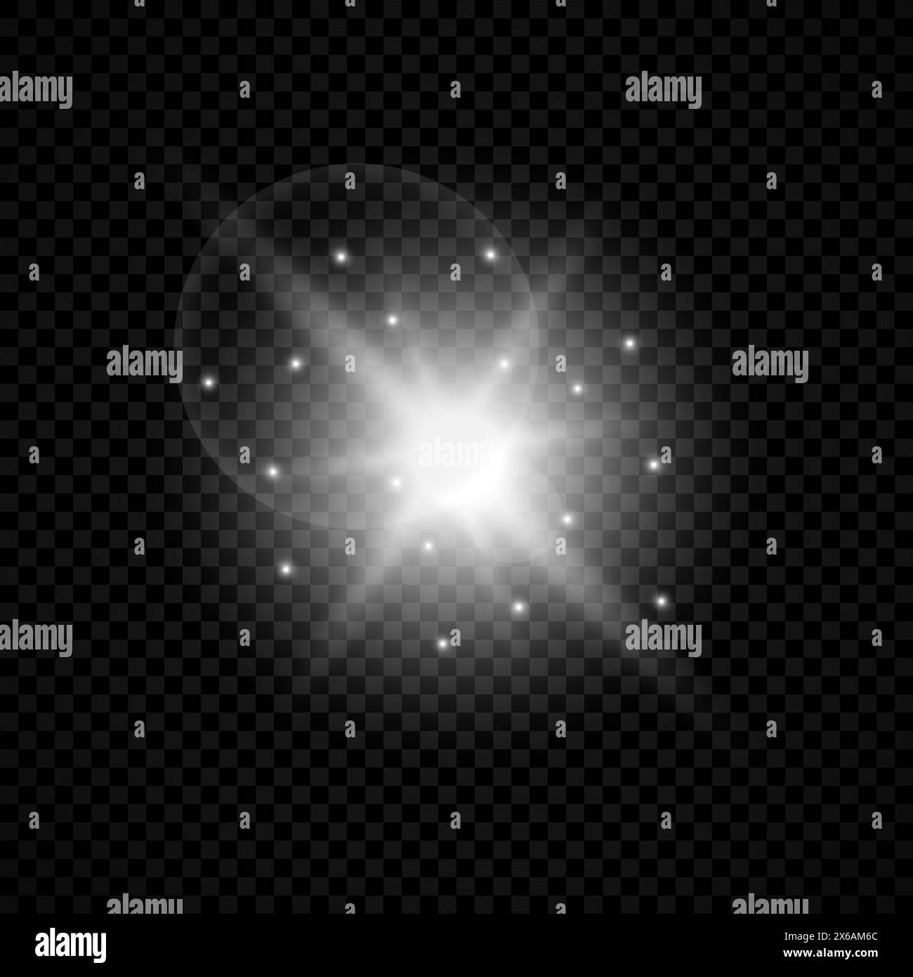 Effet lumineux des reflets de lentille. Lumières blanches brillantes effets d'étoiles avec des étincelles sur un fond transparent. Illustration vectorielle Illustration de Vecteur