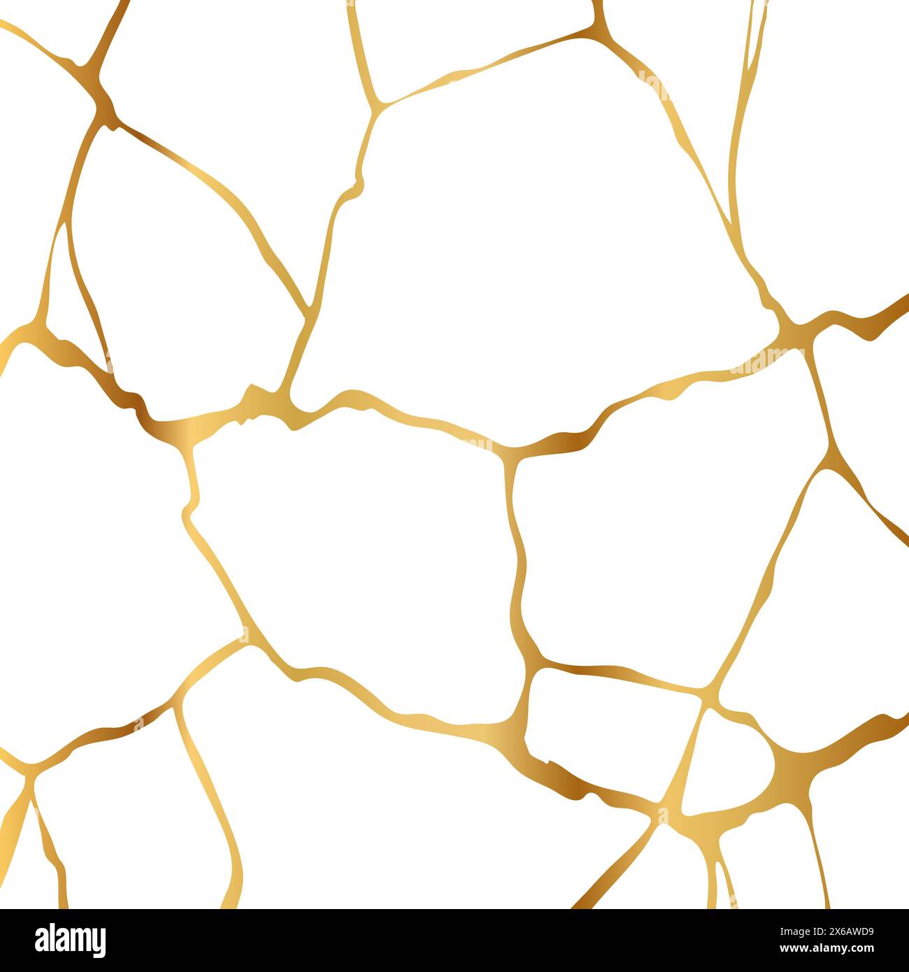 Illustration vectorielle de texture de marbre de réparation de fissure de kintsugi or isolée sur fond blanc. Motif en marbre de feuille cassé avec des fissures sèches dorées. Mariage Illustration de Vecteur