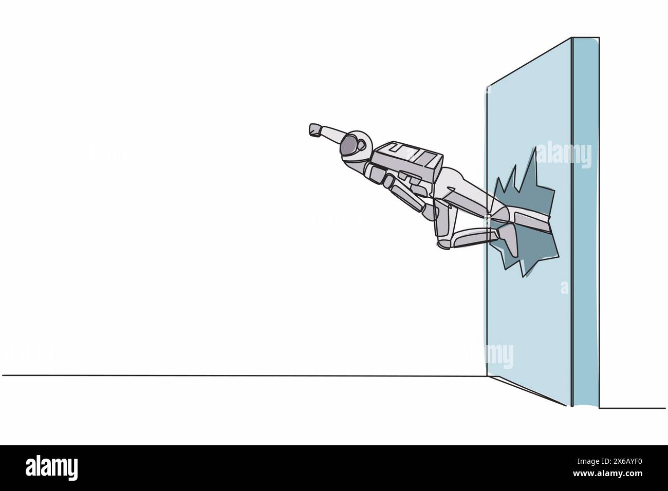 Simple une ligne dessinant le jeune astronaute punch et briser le mur. Voler Spaceman brise le mur dans la surface de la lune. Concept d'espace de galaxie cosmique. Contin Illustration de Vecteur