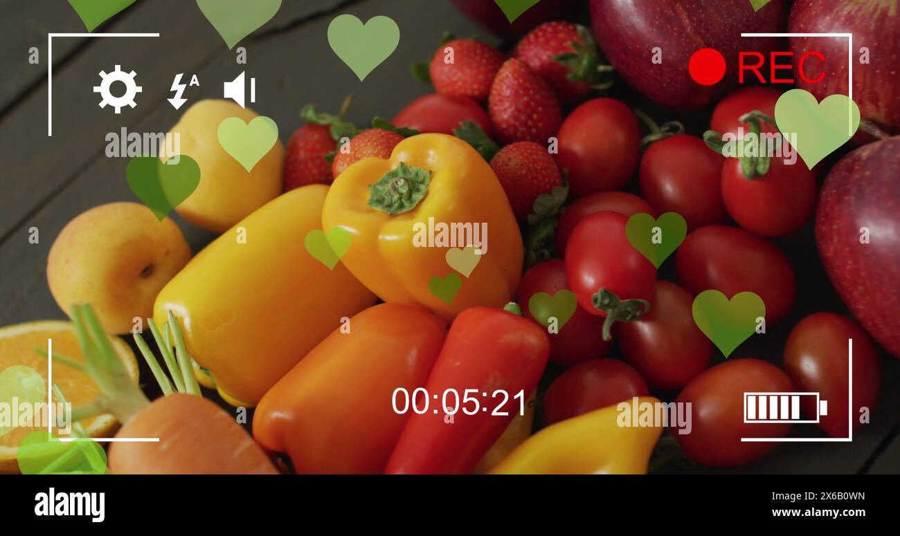 Image d'icônes de coeur sur des fruits et légumes Banque D'Images