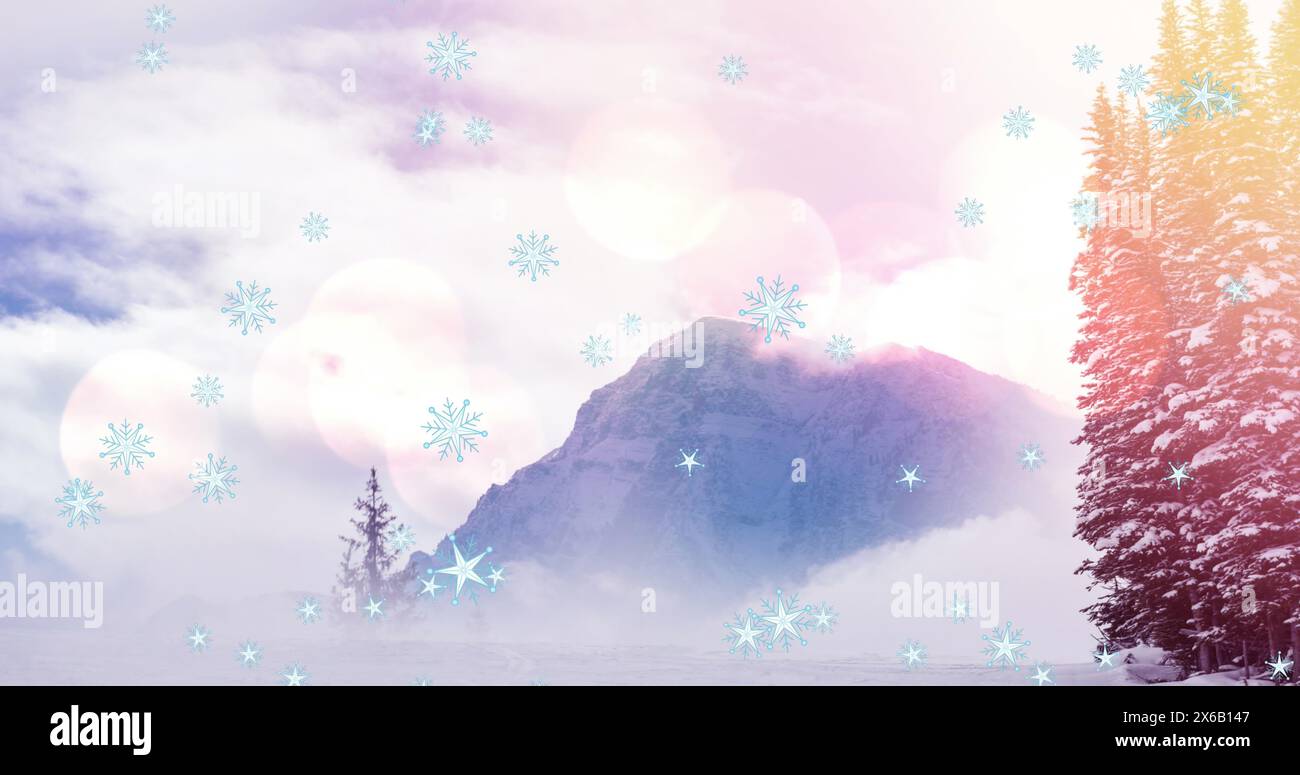Image de neige tombant sur le paysage Banque D'Images