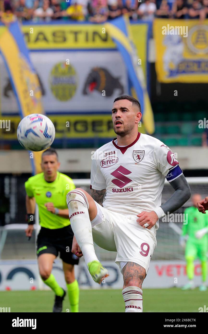 Vérone, Italie. 12 mai 2024. Antonio Sanabria (9 Torino FC) en action lors du match de Serie A entre les Hellas Vérone et Torino au stade Marcantonio Bentegodi, au nord de l'est de l'Italie - dimanche 12 mai 2024. Sport - Soccer (photo de Paola Garbuioi/Lapresse) crédit : LaPresse/Alamy Live News Banque D'Images