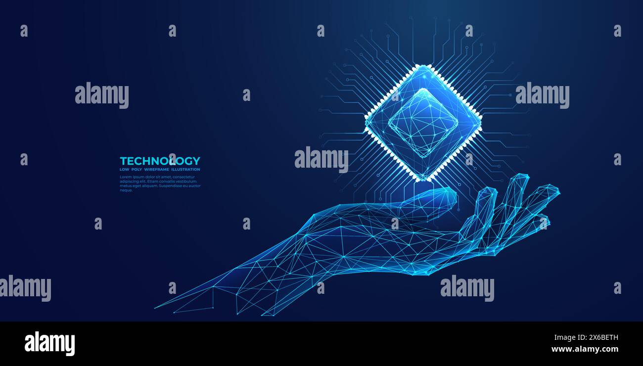 Hologramme semi-conducteur numérique abstrait dans la main de la technologie. Illustration de Vecteur