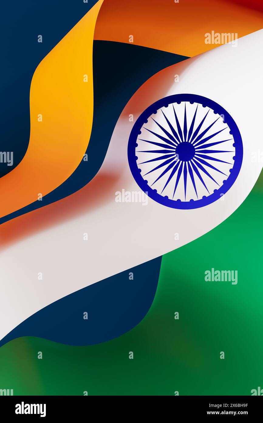 Représentation vibrante et abstraite du drapeau indien avec des courbes fluides. Jour de l'indépendance indienne, concept de patriotisme et de fierté nationale. Vertical Banque D'Images