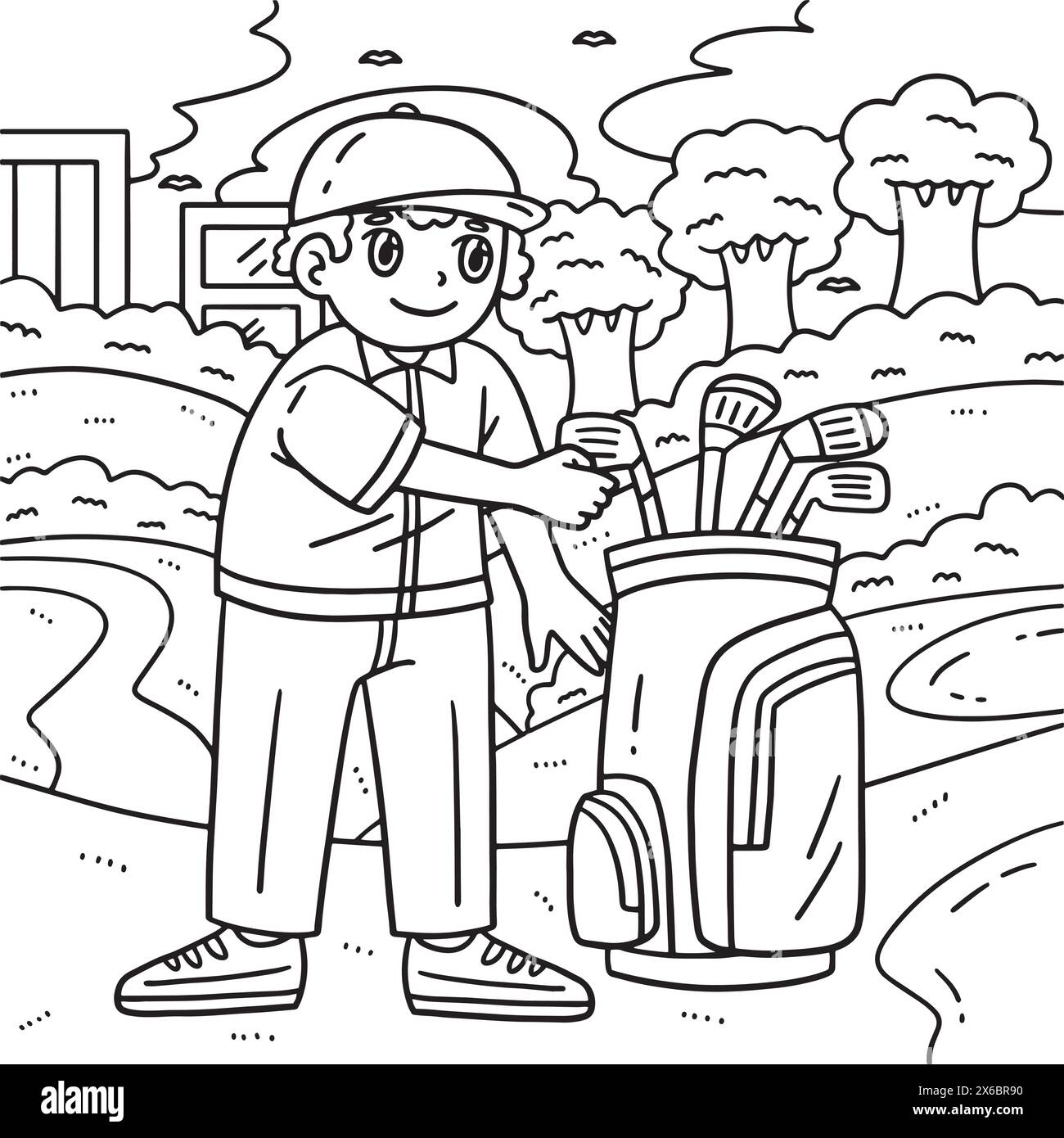 Golf Golfer choisissant Club Coloriage page pour les enfants Illustration de Vecteur