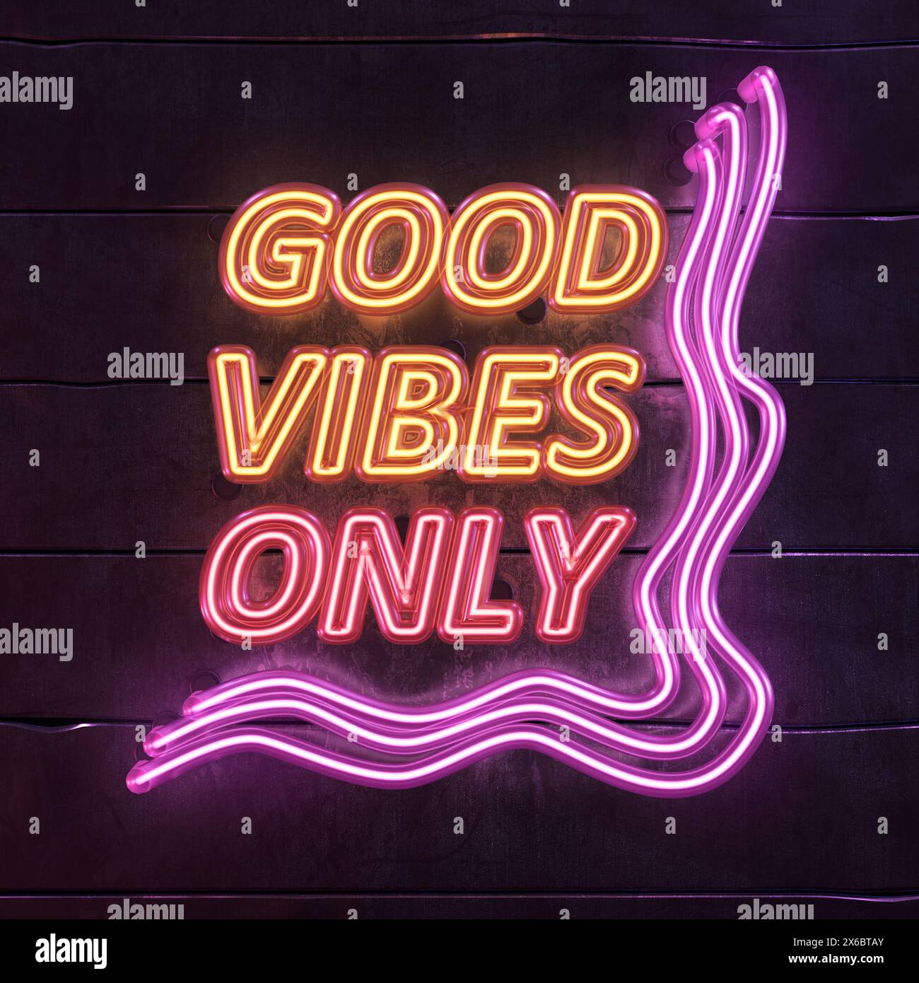 Texte de signe au néon réaliste - bonnes vibrations seulement, pas gen ai Banque D'Images