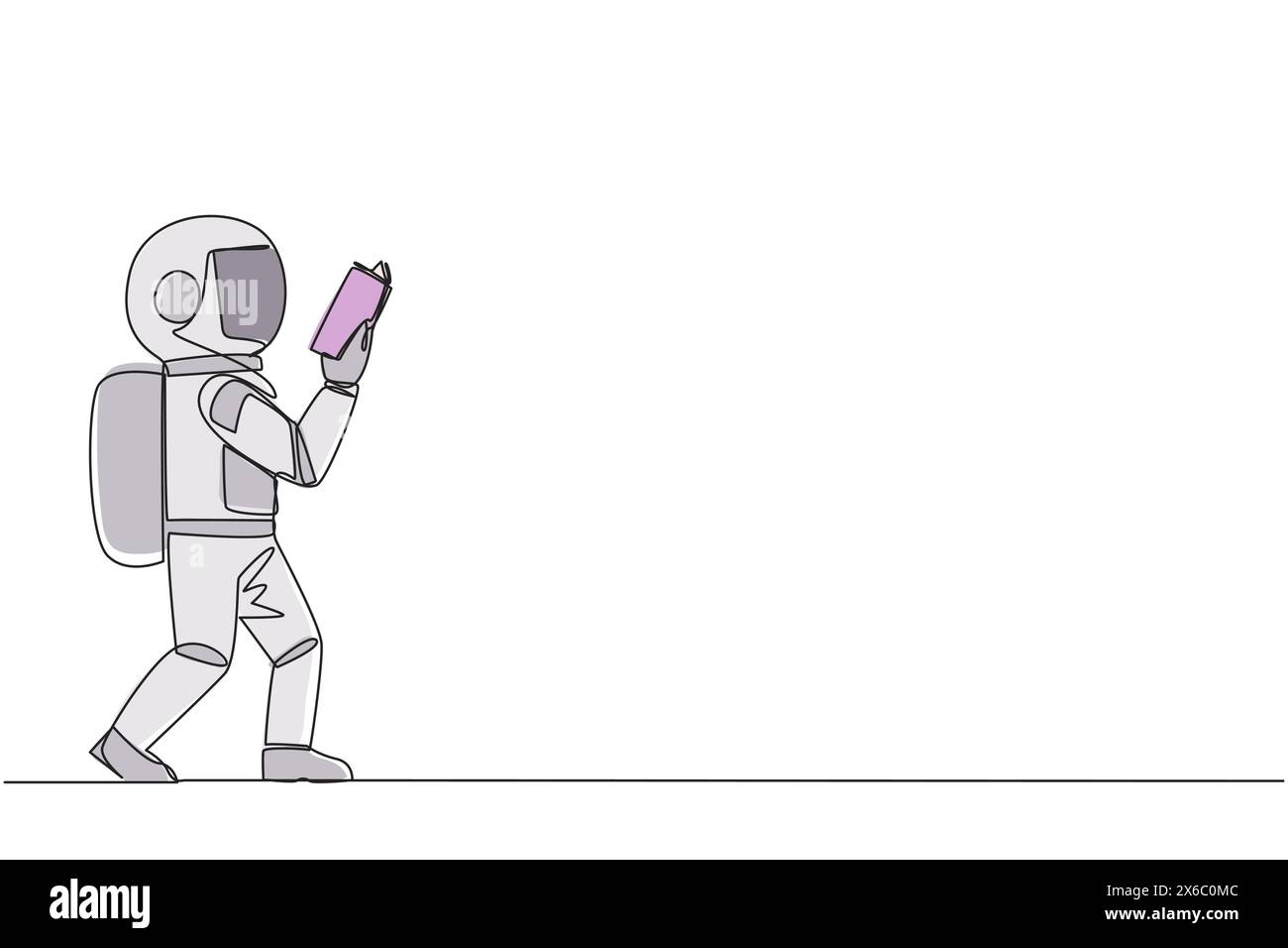 Simple une ligne dessinant astronaute marchant lisant le livre. Geste de mémorisation de quelque chose d'un livre. Lisez n'importe où. Accro à la lecture. Fête du livre Illustration de Vecteur