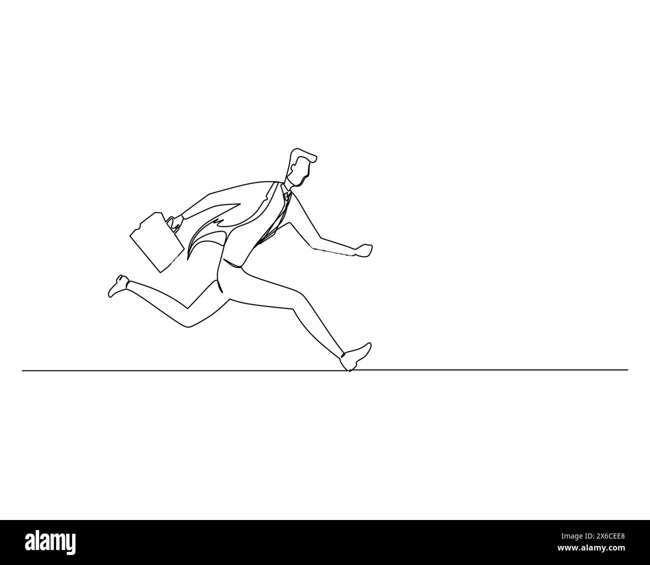 Dessin continu d'une seule ligne de vue de côté d'un homme dans une cravate portant une valise courait rapidement vers sa destination. Entraînement sportif sain Illustration de Vecteur