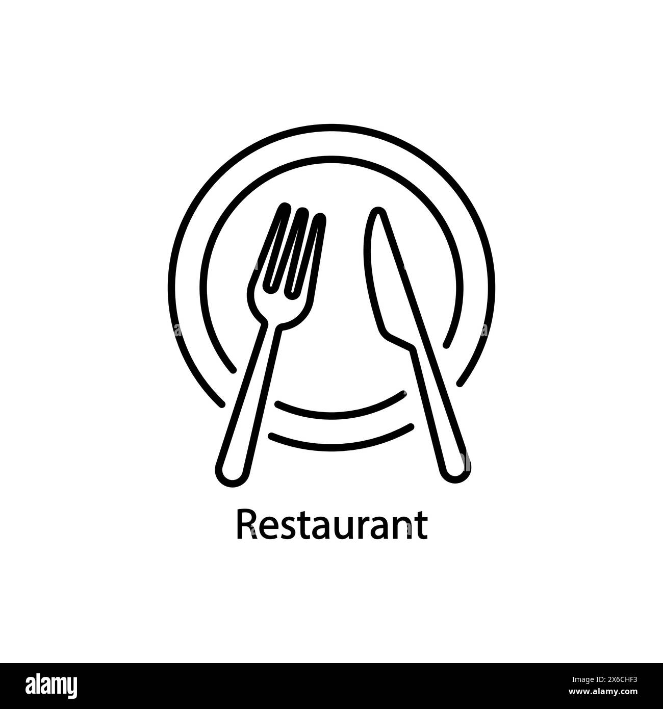 Fourchette et couteau sur plaque comme logo de restaurant. concept d'équipement pour déjeuner et brunch ou service traiteur. logotype plat abstrait graphique simple des Illustration de Vecteur