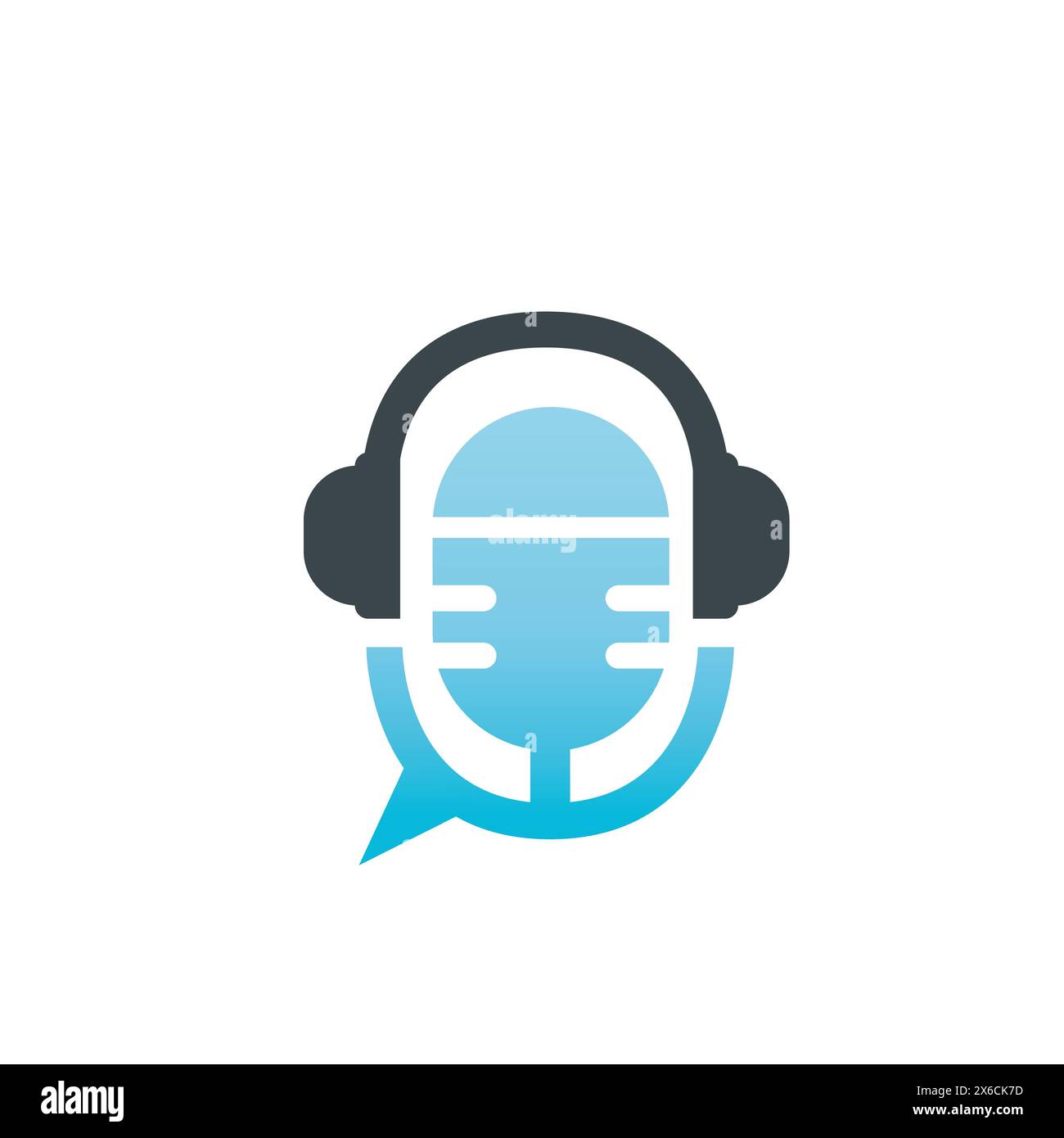 Conception du logo de podcast ou de radio à l'aide de l'icône microphone et casque. Illustration de Vecteur