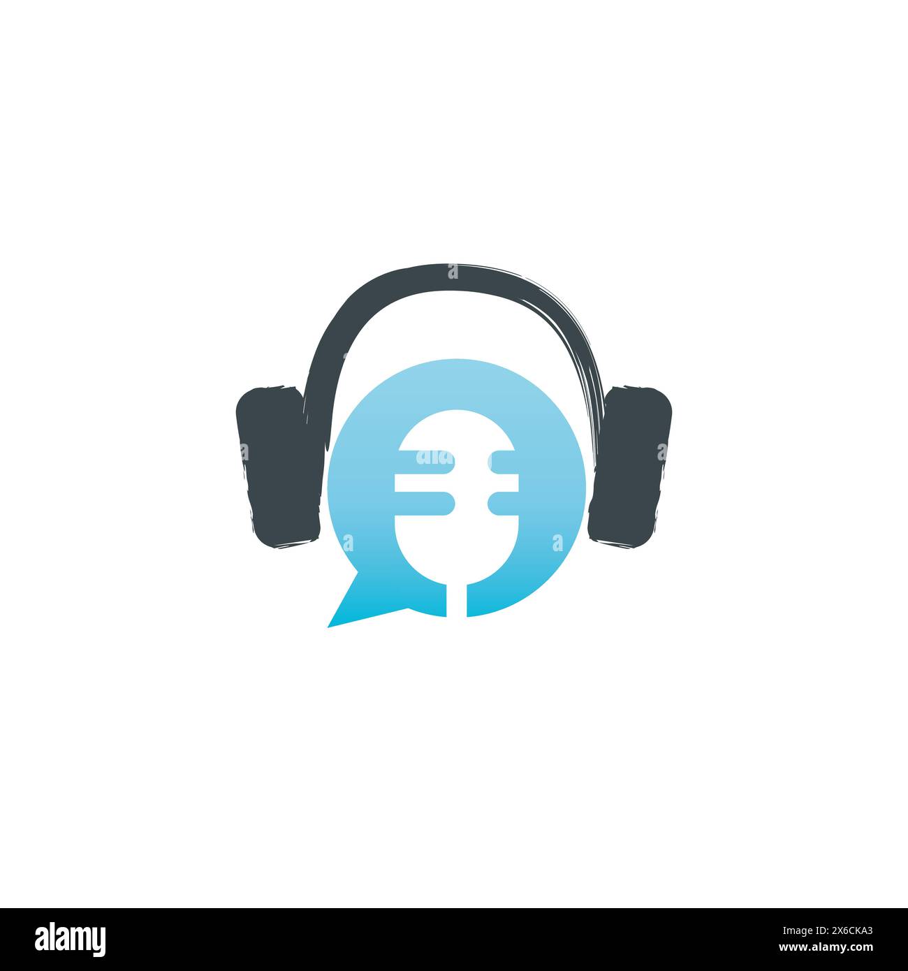 Conception du logo de podcast ou de radio à l'aide de l'icône microphone et casque. Conception de logo d'icône plate de podcast sur l'image vectorielle de fond blanc Illustration de Vecteur