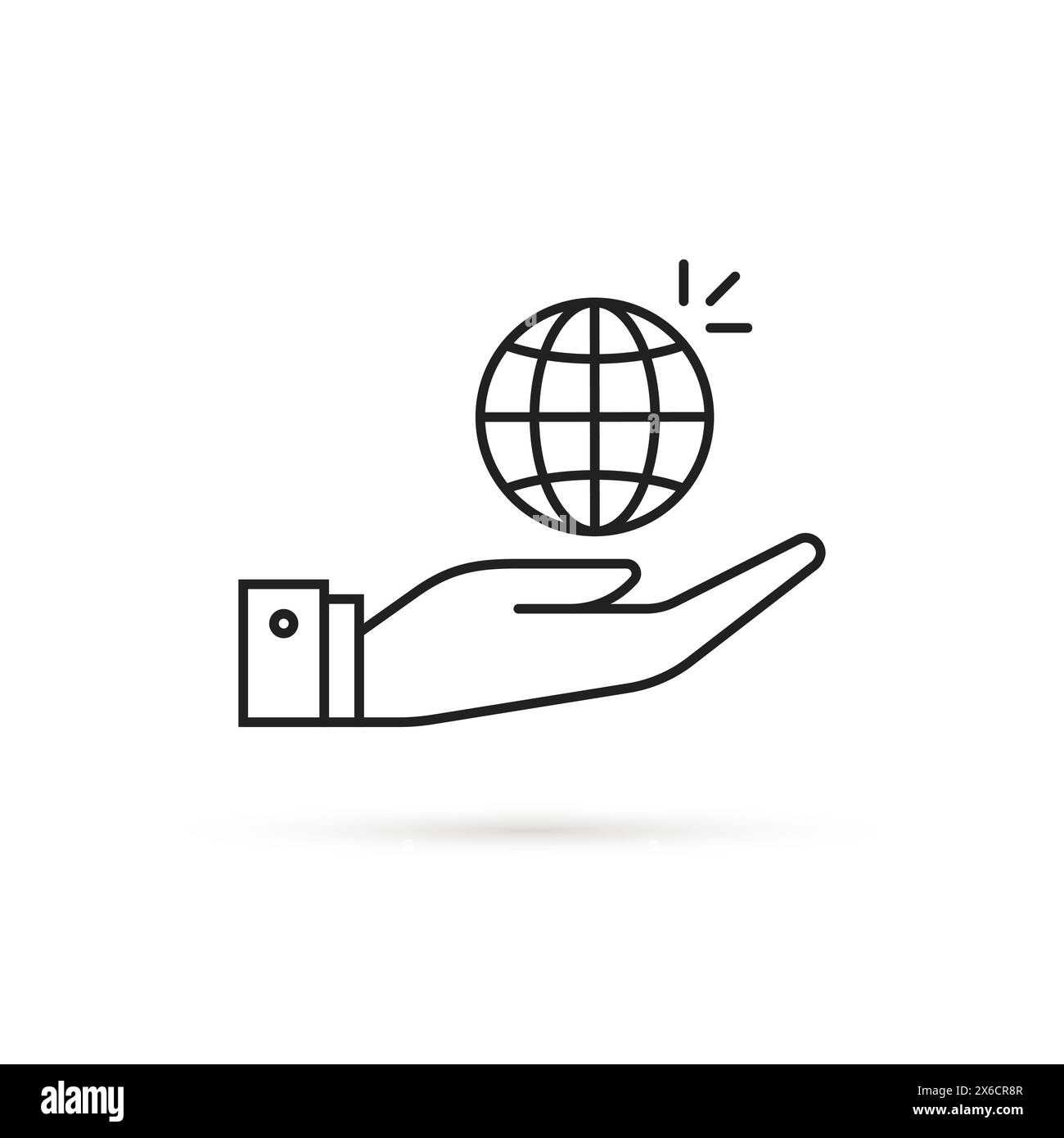 main noire fine avec icône de globe linéaire Illustration de Vecteur