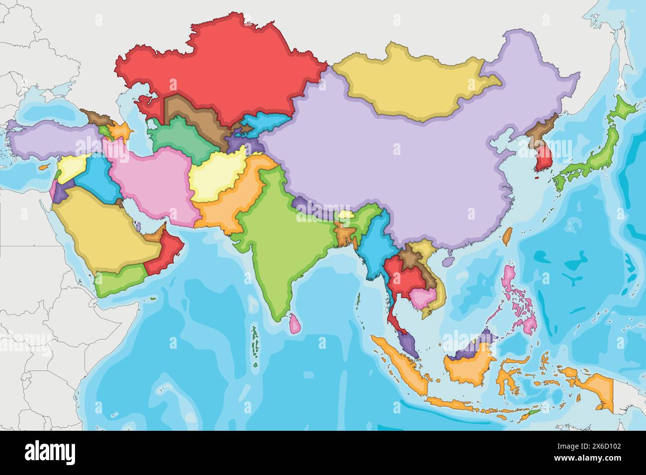 Illustration vectorielle Blank Political Asia Map avec différentes couleurs pour chaque pays. Calques modifiables et clairement étiquetés. Illustration de Vecteur