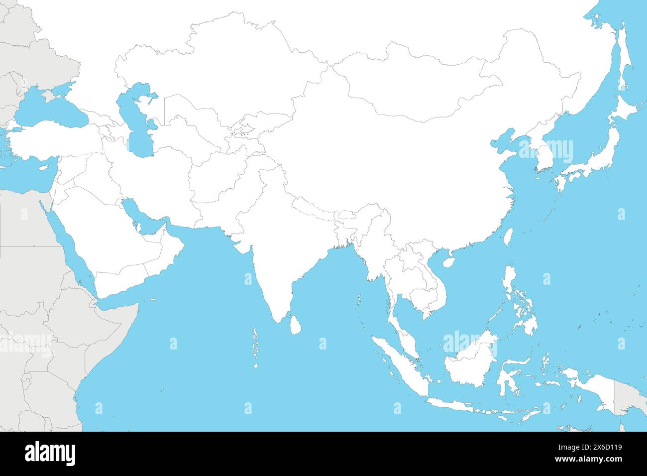 Illustration vectorielle Blank Political Asia Map avec des pays en couleur blanche. Calques modifiables et clairement étiquetés. Illustration de Vecteur