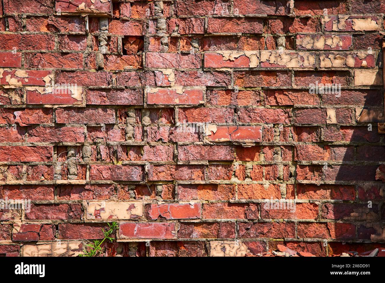 Texture de mur de briques vieillies avec mortier altéré gros plan Banque D'Images