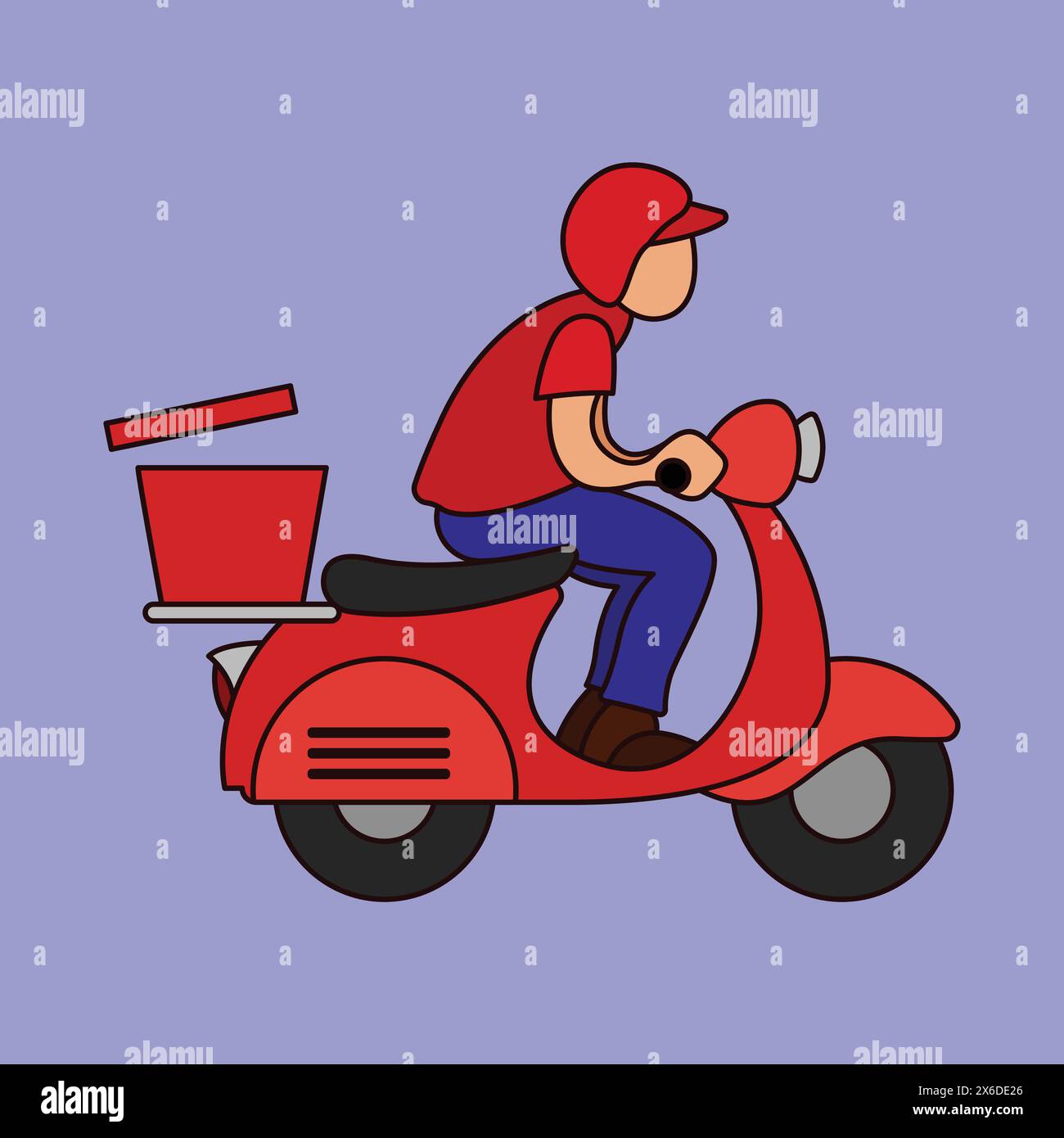 Illustration vectorielle de livreur Guy. Livreur sur icône d'illustration de scooter. Vecteur de rider de livraison de nourriture Illustration de Vecteur