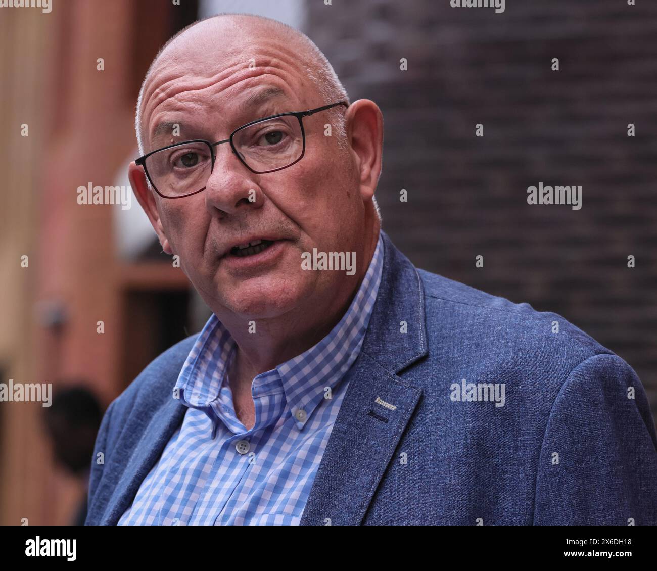 Londres, Royaume-Uni. 14 mai 2024. Dave Ward, secrétaire général de la CWU. Sir Keir Starmer, chef du Parti travailliste, et des membres de son cabinet fantôme, rencontrent aujourd'hui les dirigeants syndicaux britanniques pour discuter de leur paquet réécrit de réforme de l'emploi et des droits des travailleurs. Crédit : Imageplotter/Alamy Live News Banque D'Images