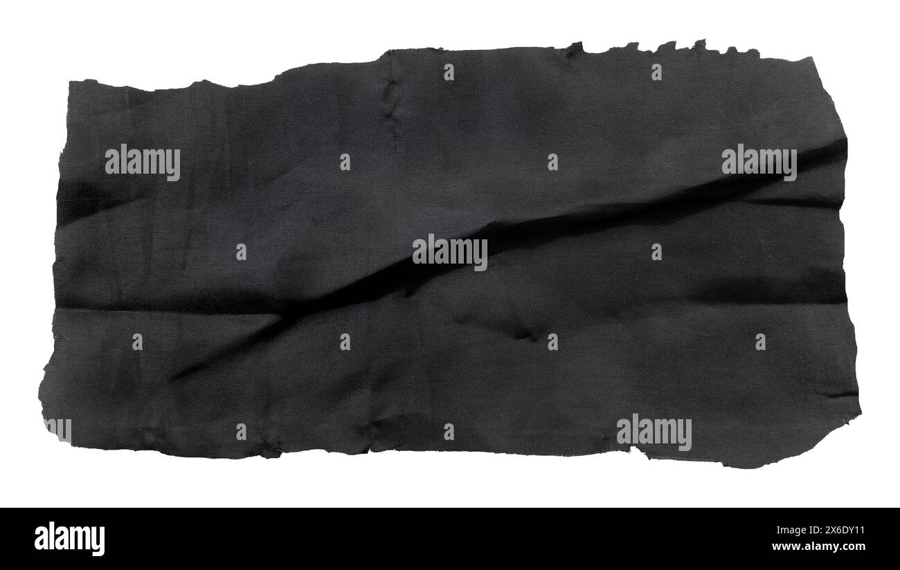 Un morceau de tissu de satin noir sur un fond blanc. Isolez un morceau de tissu froissé Banque D'Images Un morceau de tissu de satin noir sur un fond blanc. Isolez un morceau de tissu froissé Banque D'Images
