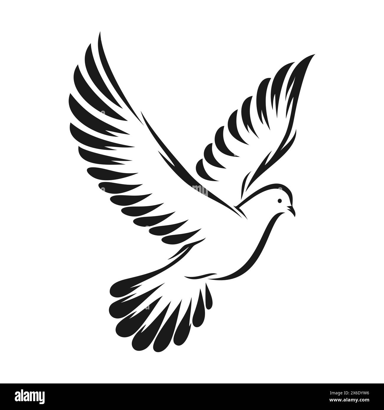 Colombe volante noire de paix isolée sur fond blanc, vue de côté. Illustration vectorielle Illustration de Vecteur