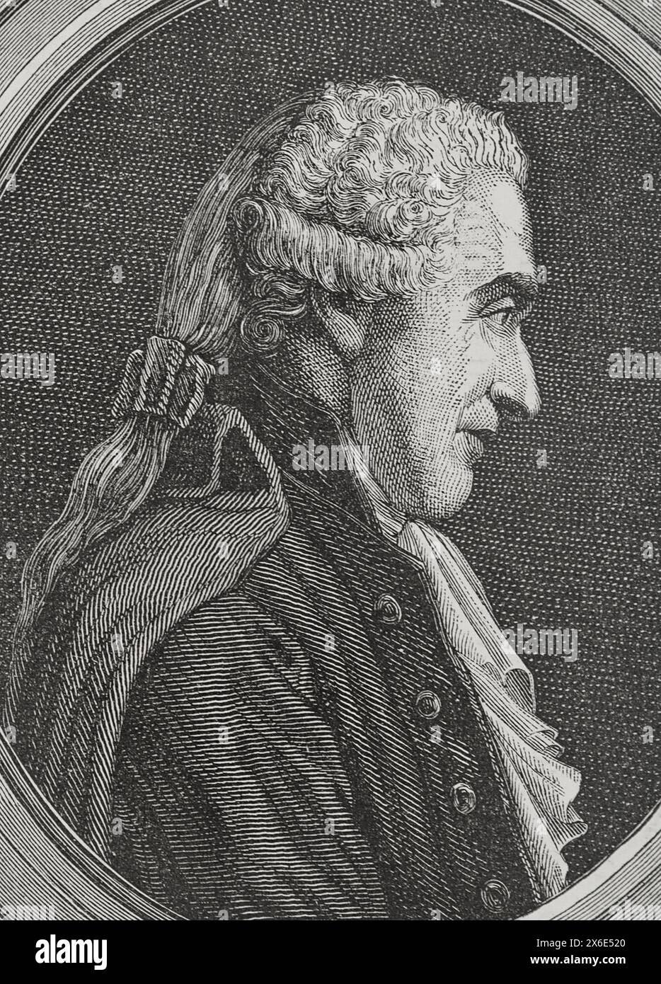 François Denis Tronchet (1726-1806) Juriste français. Il fut l'un des avocats qui défendit le roi Louis XVI (1754-1793) lors de son jugement. Il participe à la rédaction du code civil français. Portrait. Gravure. "Histoire de la Révolution française". Volume I, 1876. Banque D'Images