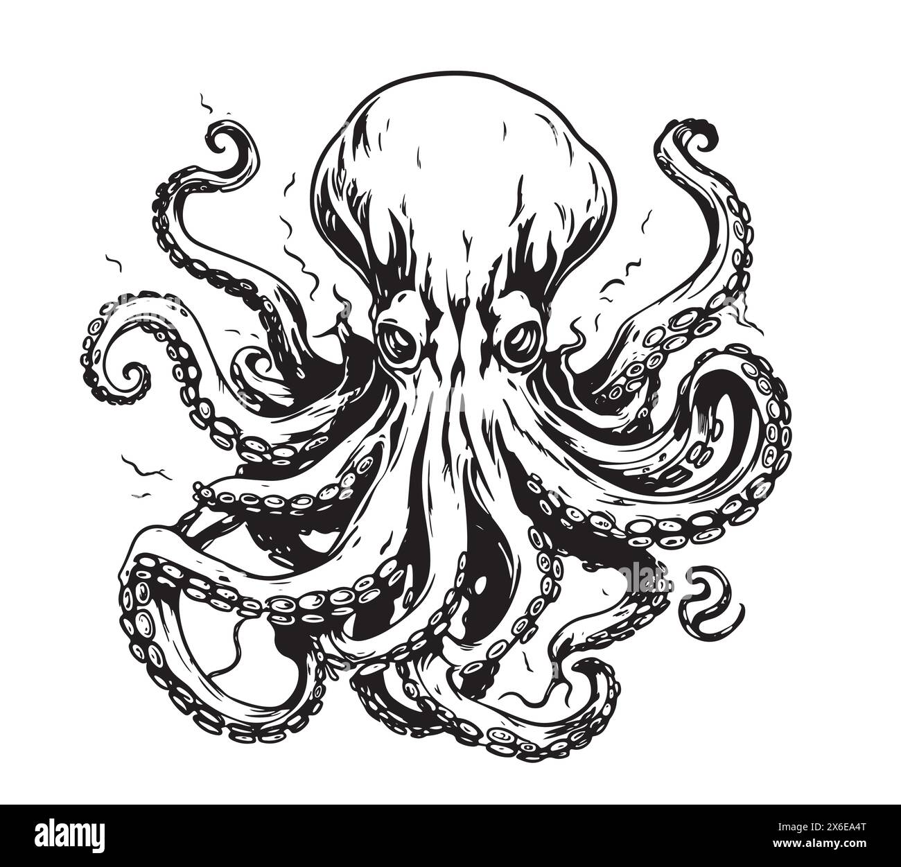 Octopus main dessin illustration de gravure vintage sur fond blanc Illustration de Vecteur