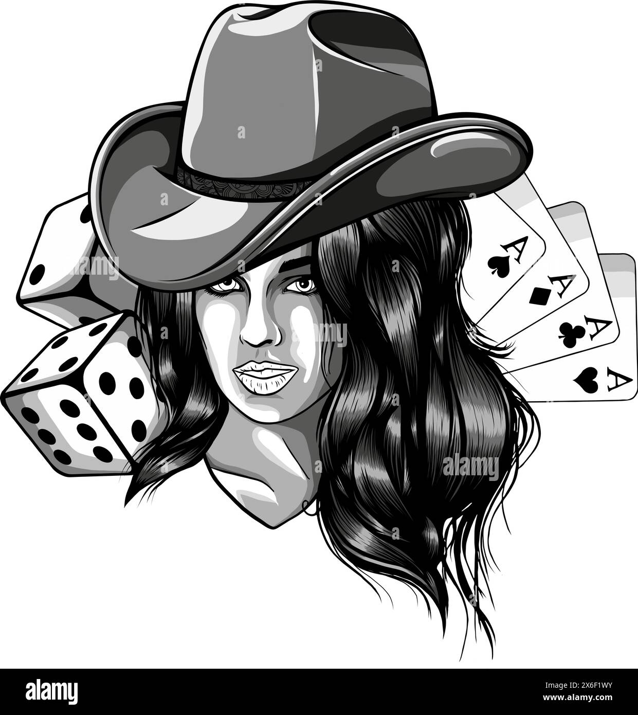 femme avec un chapeau de cow-boy avec jeu de casino Illustration de Vecteur