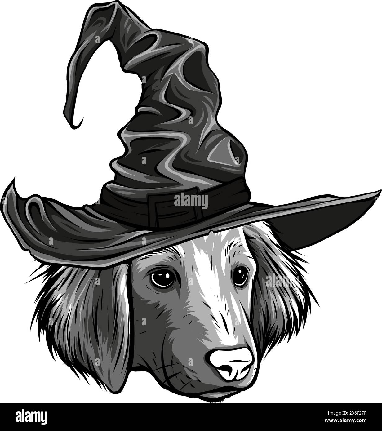 chien de tête monochrome avec vecteur de chapeau de sorcier Illustration de Vecteur