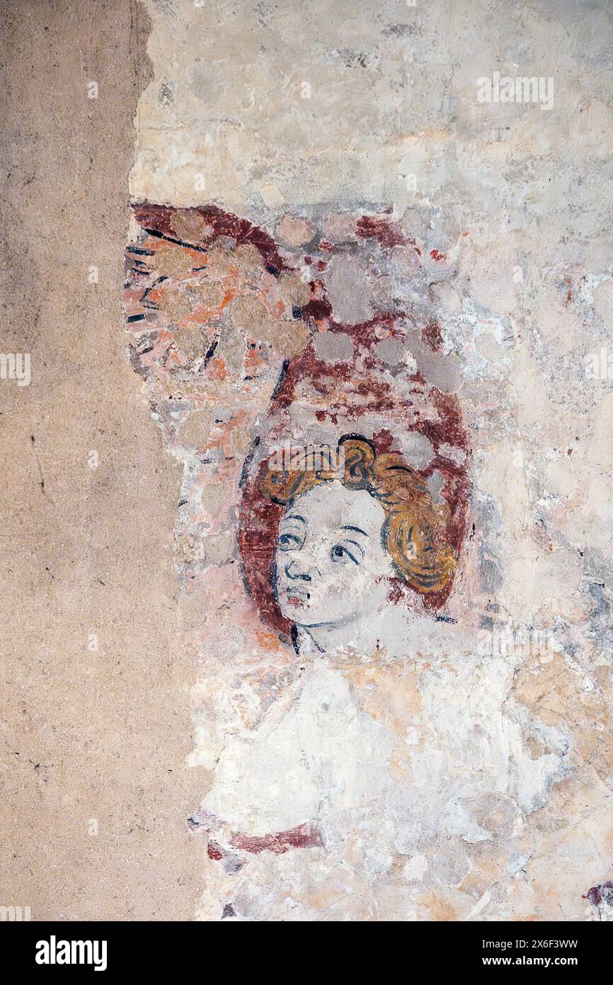 Image partielle d'un vestige d'une fresque de la Sainte Trinité dans la cathédrale de Lichfield, Lichfield, Staffordshire, Angleterre, Royaume-Uni Banque D'Images