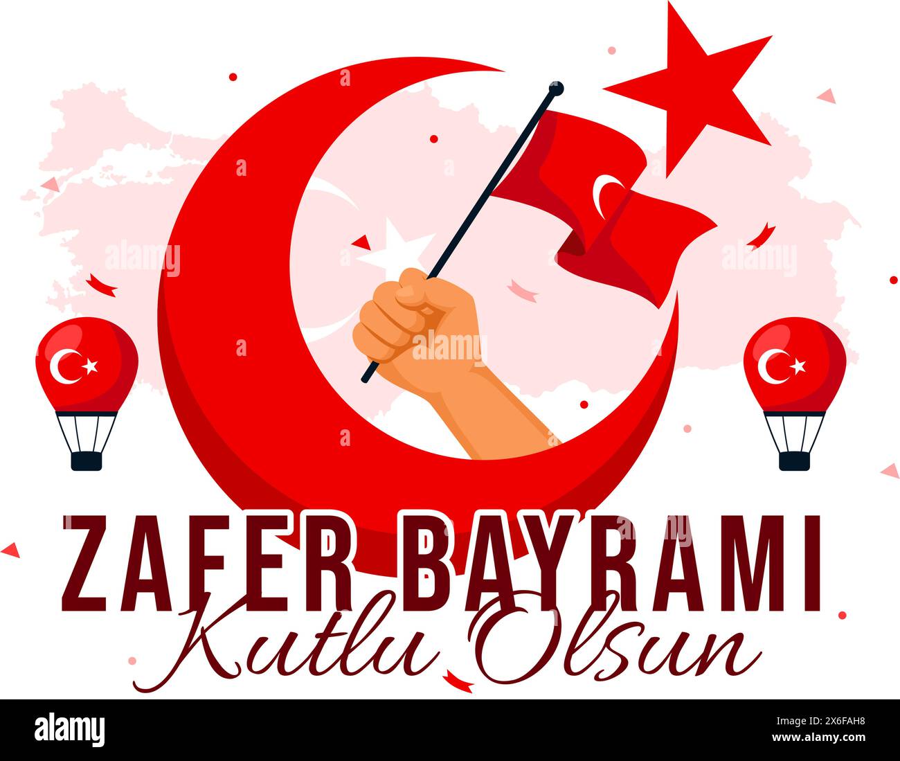 Zafer Bayrami illustration vectorielle. Traduction : août 30 célébration de la victoire et de la fête nationale en Turquie. Avec drapeau d'ondulation sur fond plat Illustration de Vecteur