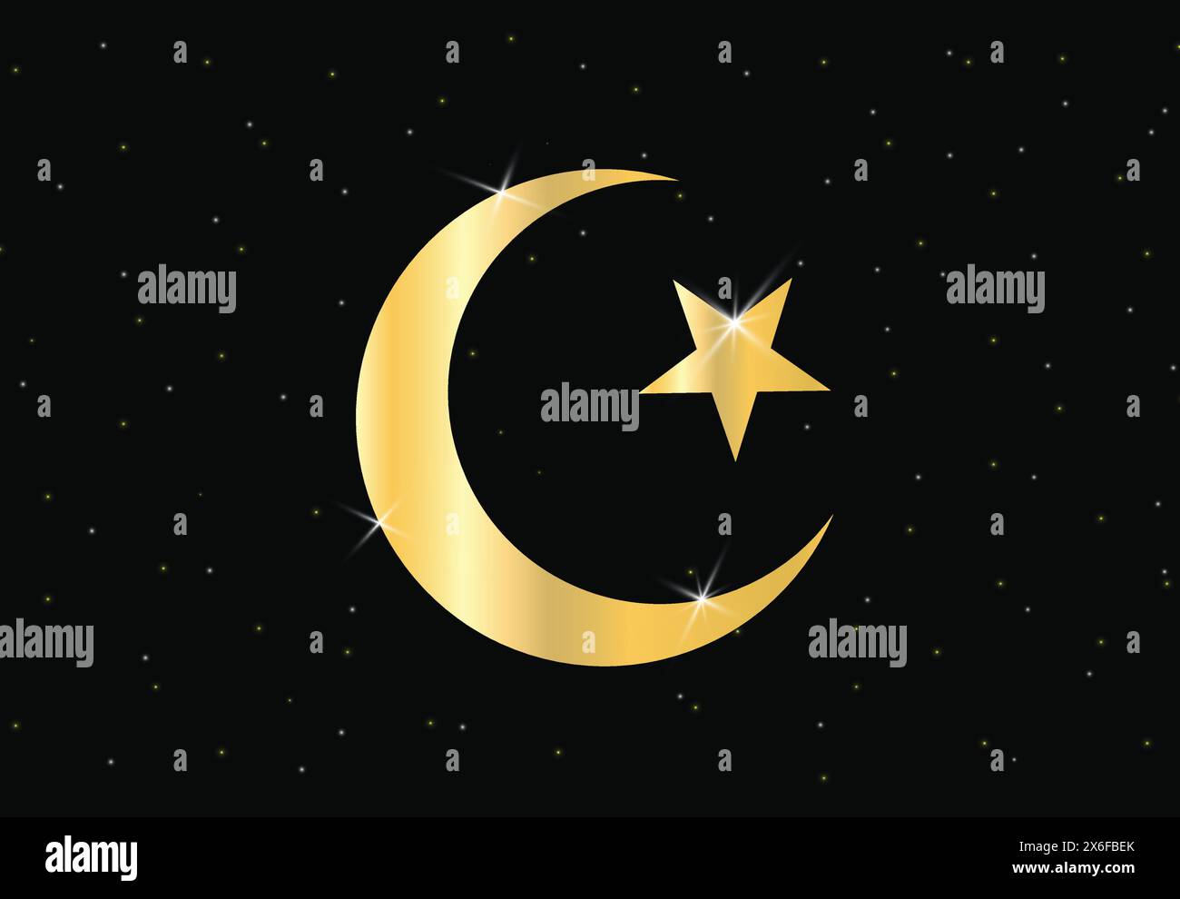 L'étoile et le croissant de lune symbole de l'islam icône islamique pour la mosquée ou la bannière du Ramadan, avec vecteur de ciel nocturne, étoiles brillantes d'or Illustration de Vecteur