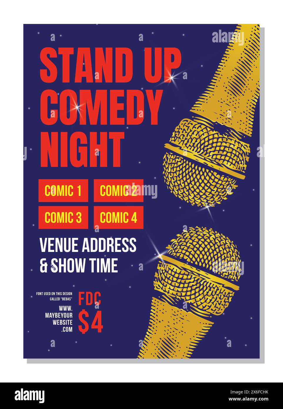 Affiche stand up Comedy Night Live pour comics ou affiche ou dépliant de performance live de comédie stand up Illustration de Vecteur