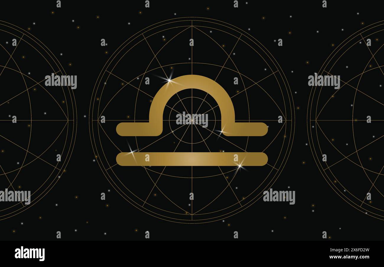 Symbole de l'horoscope de Balance, icône d'astrologie, la Balance est le septième signe astrologique dans le zodiaque. avec des étoiles et un fond de galaxie Illustration de Vecteur