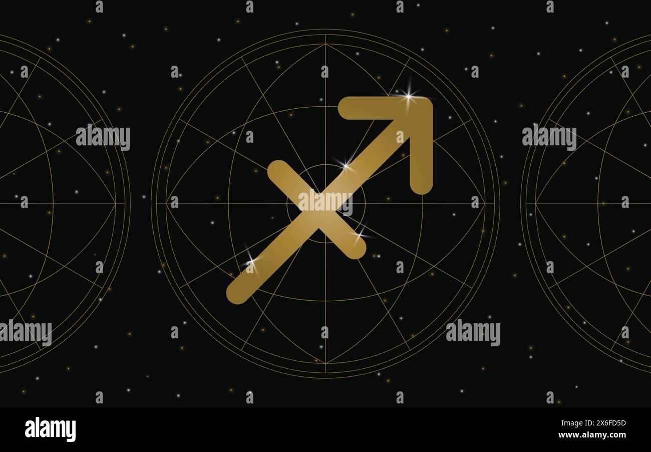 Symbole de l'horoscope du Sagittaire, icône d'astrologie, le Sagittaire est le neuvième signe astrologique. avec des étoiles et un fond de galaxie Illustration de Vecteur
