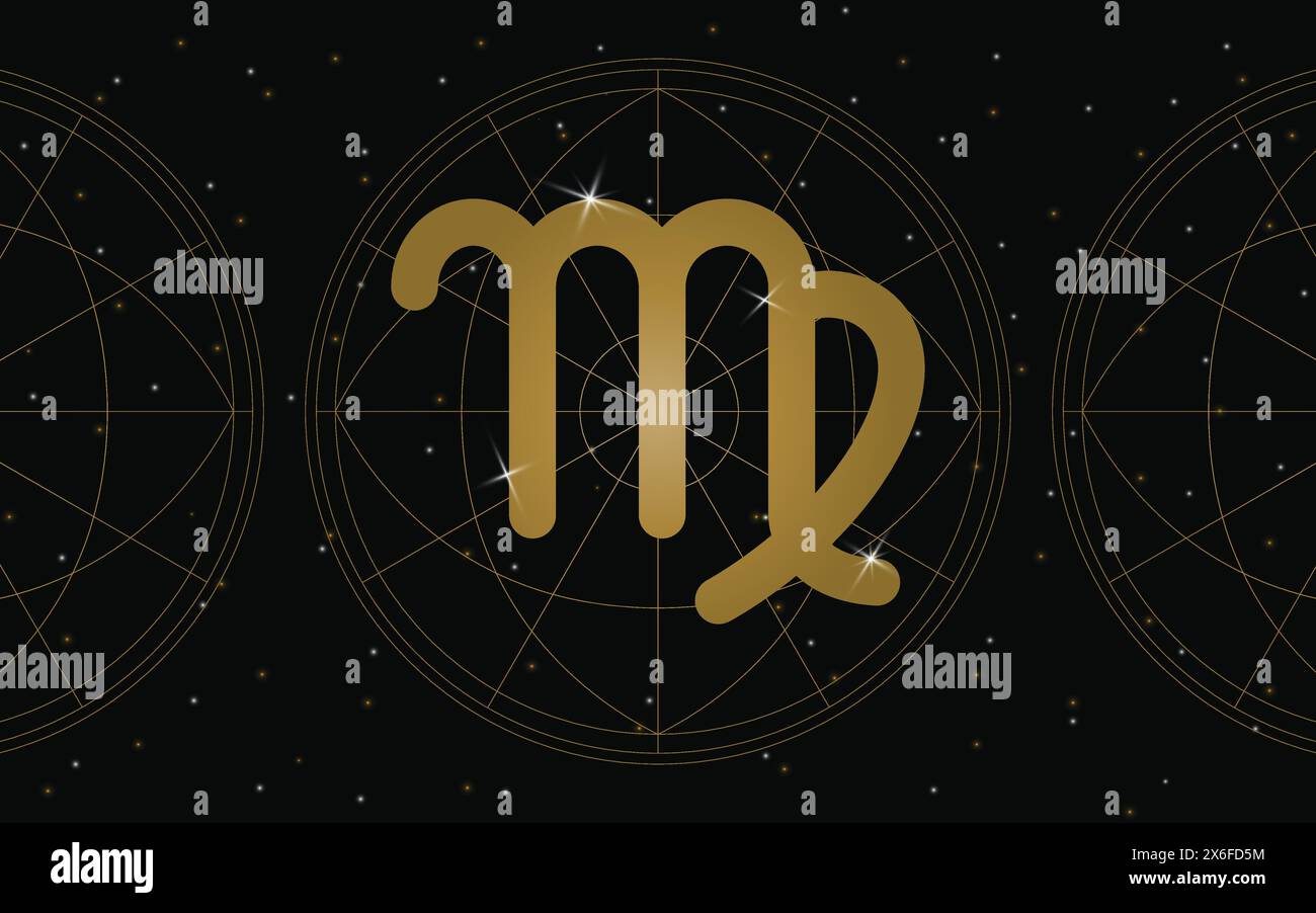 Symbole horoscope de la Vierge, icône astrologie, la Vierge est le sixième signe astrologique du zodiaque. avec des étoiles et un fond de galaxie Illustration de Vecteur