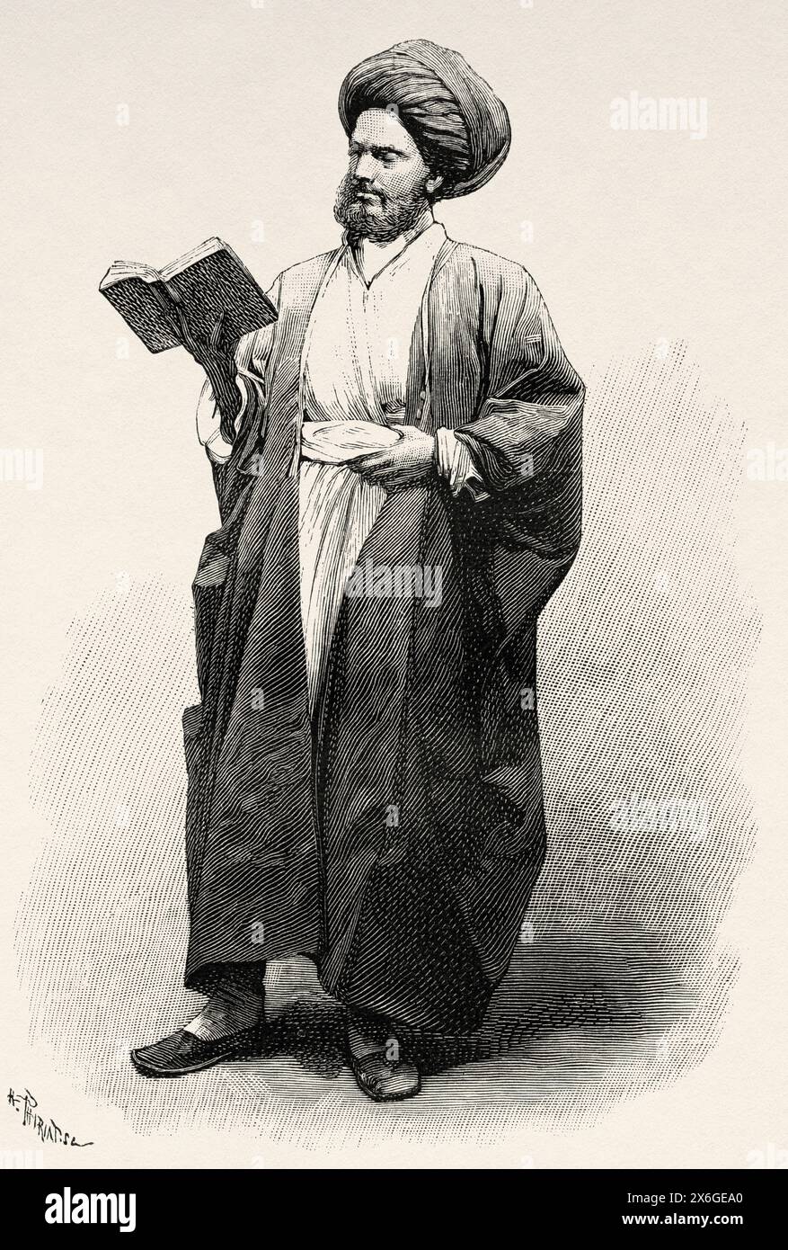 Portrait de Seyed Mirza Djafar, Iran. Moyen-Orient. Dessin de Henri Thiriat (1868-1943) Perse, Chaldée et Susiana 1881-1882 de Jane Dieulafoy (1851 - 1916) le Tour du monde 1886 Banque D'Images