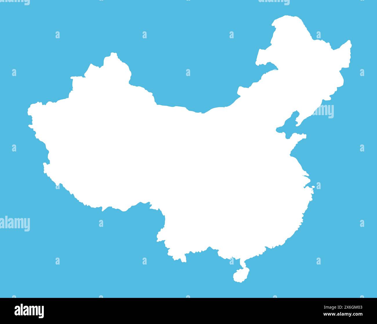 Dessin de silhouette blanche de Chine. Illustration de la carte du grand pays asiatique. Banque D'Images