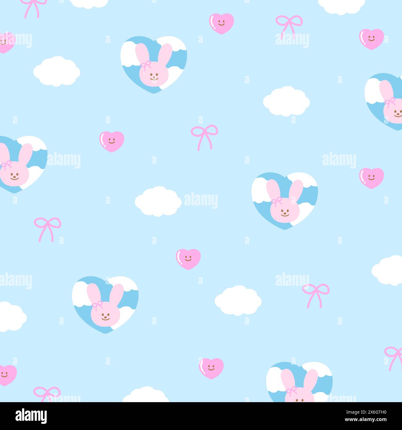Illustration de lapin, coeur, ruban sur fond bleu pastel pour impression florale, motif, vêtements d'enfant, emballage cadeau, emballage, tissu, papier peint, papier Illustration de Vecteur