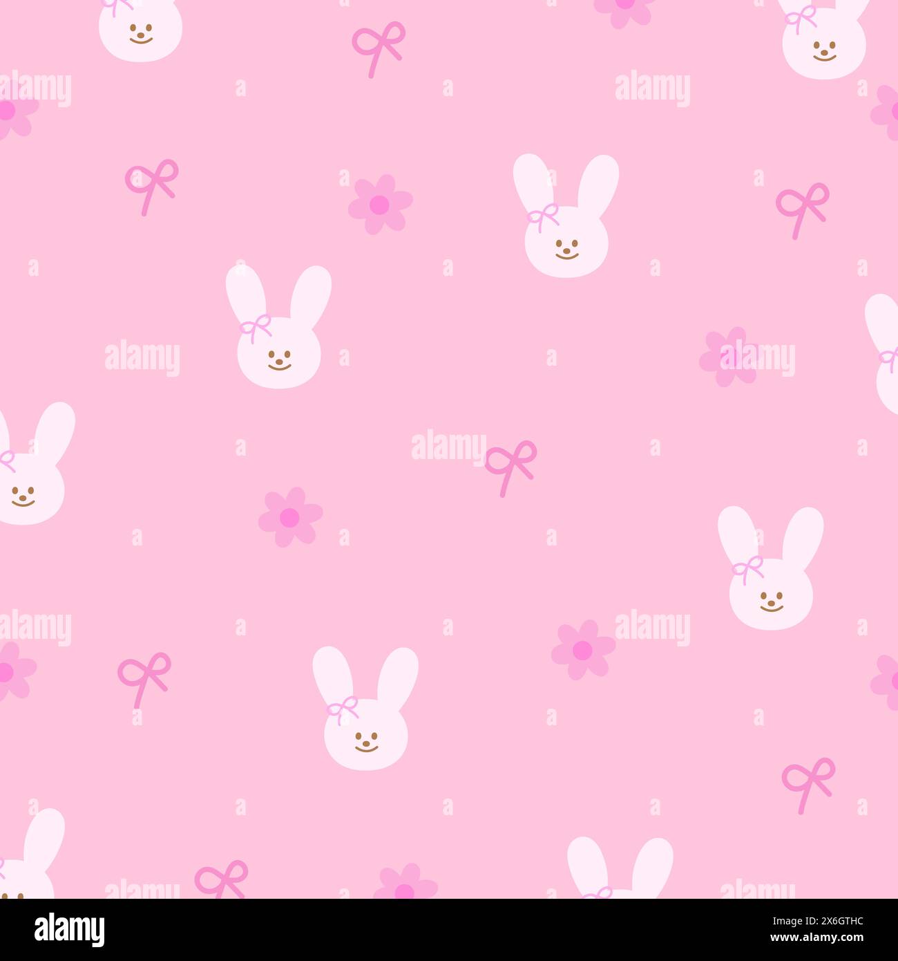 Illustration de lapin, fleur, ruban sur fond rose pastel pour impression florale, motif girly, vêtements d'enfant, emballage cadeau, emballage, tissu, papier peint Illustration de Vecteur