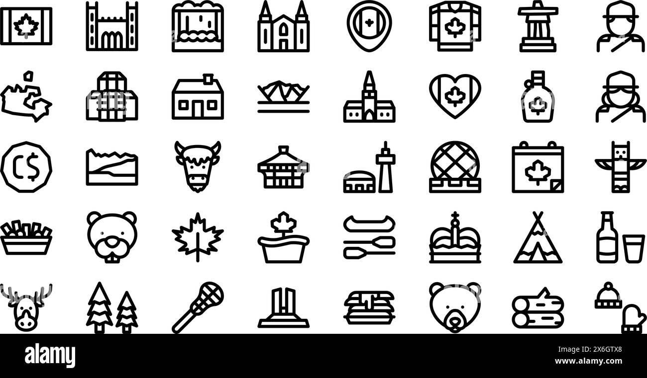 La collection Canada Icons est une illustration vectorielle avec trait modifiable. Illustration de Vecteur