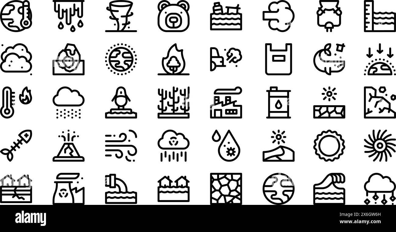 La collection Global Warming Icons est une illustration vectorielle avec un trait modifiable. Illustration de Vecteur