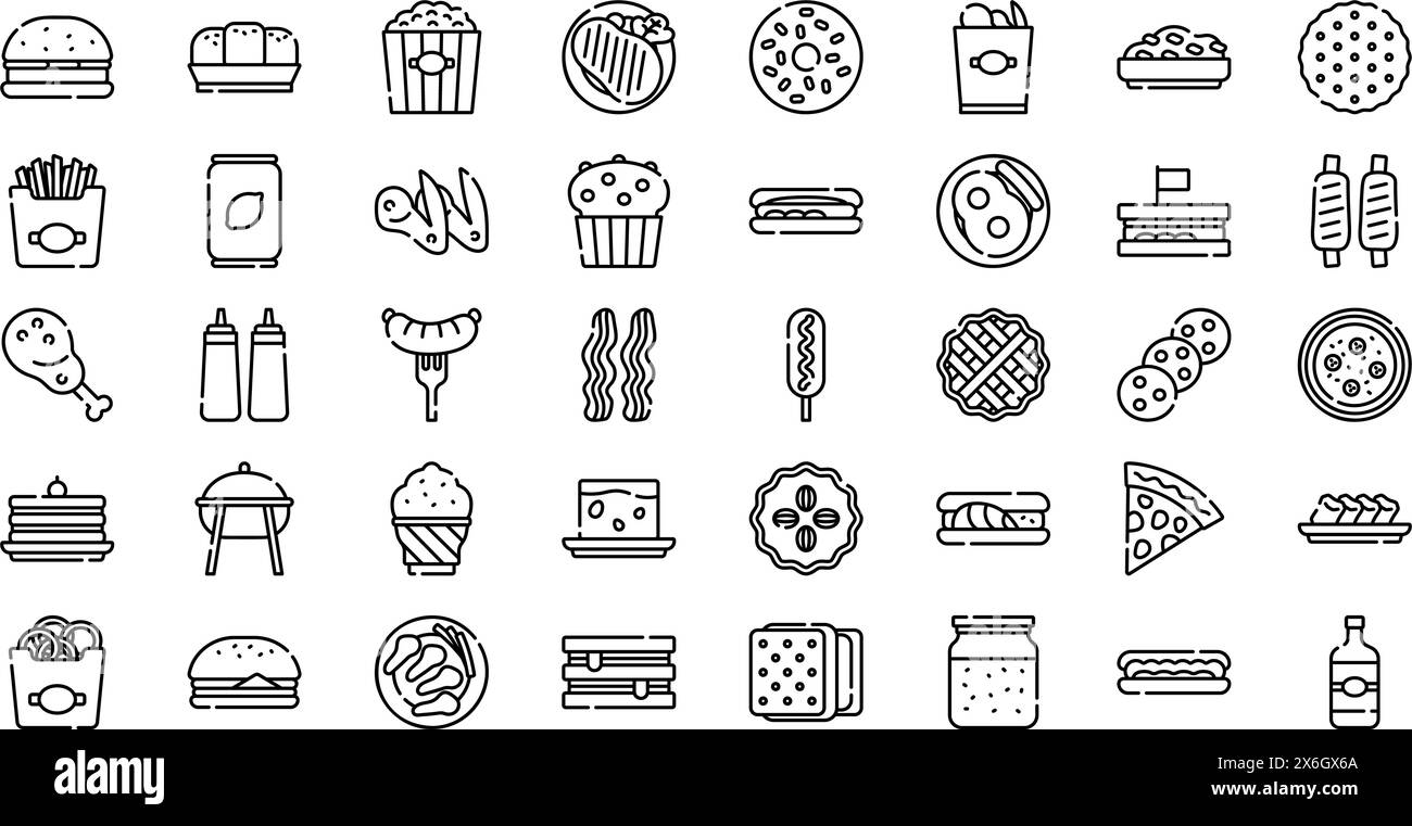 American Food Icons collection est une illustration vectorielle avec trait modifiable. Illustration de Vecteur