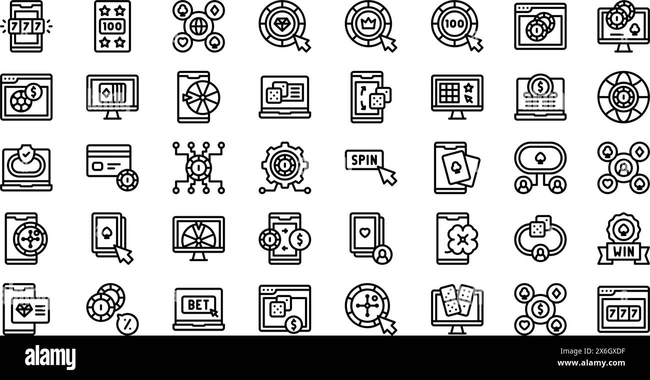 Collection Online Gambling Icons est une illustration vectorielle avec un trait modifiable. Illustration de Vecteur