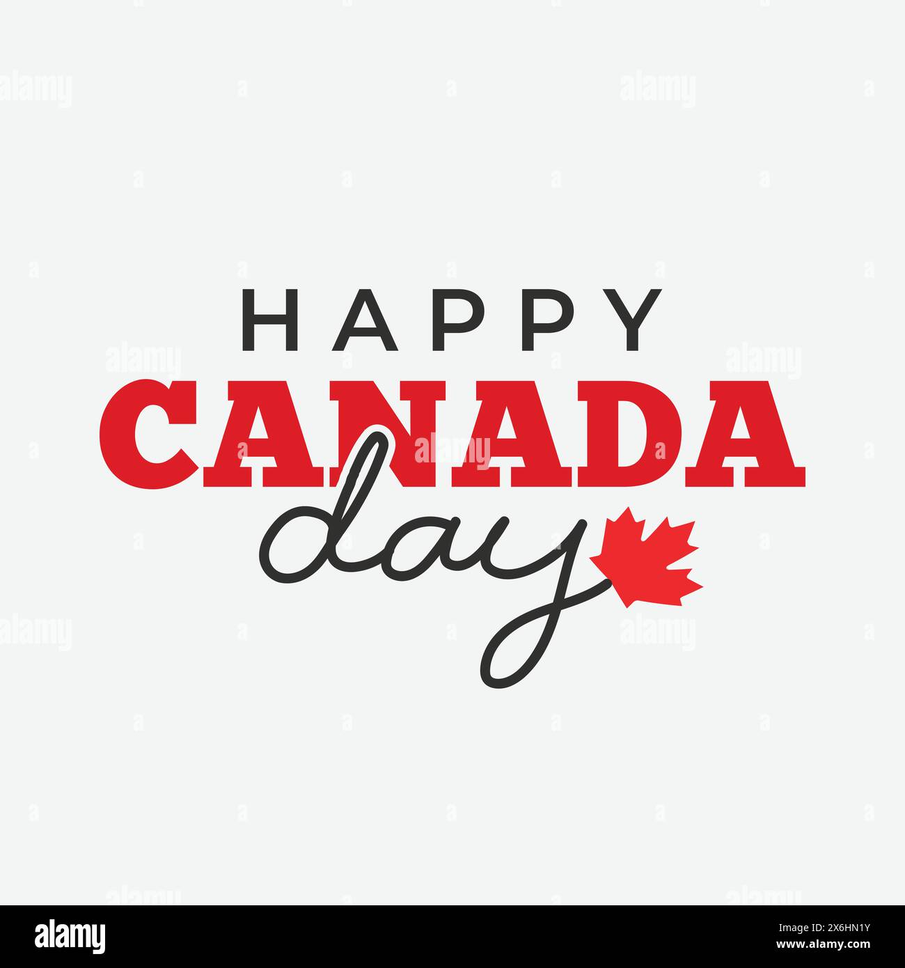 Bonne carte de voeux de typographie de la fête du Canada avec un vecteur de feuille d'érable sur fond blanc. Modèle, affiche, bannière de la fête du Canada. Illustration de Vecteur