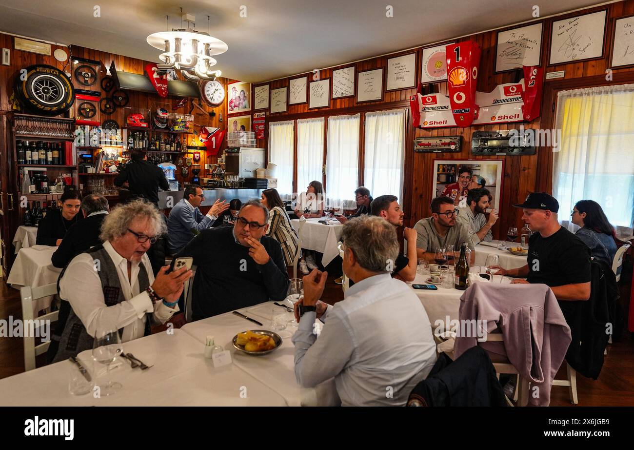 Le Ristorante Montana à côté du circuit de Fiorano, où les pilotes Ferrari visitent pour manger pendant les jours d'essai sur le circuit. Le Grand Prix d'Emilie Romagne se déroule ce week-end sur le circuit Autodromo Internazionale Enzo e Dino Ferrari en Italie. Date de la photo : mercredi 15 mai 2024. Banque D'Images