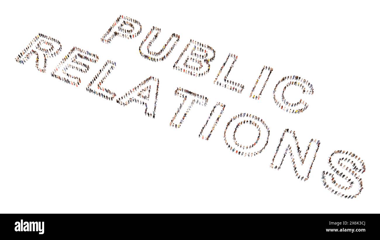 Concept ou conceptuel vaste communauté de personnes formant le message DE RELATIONS PUBLIQUES. 3d métaphore de l'illustration pour la communication, la campagne de marketing Banque D'Images