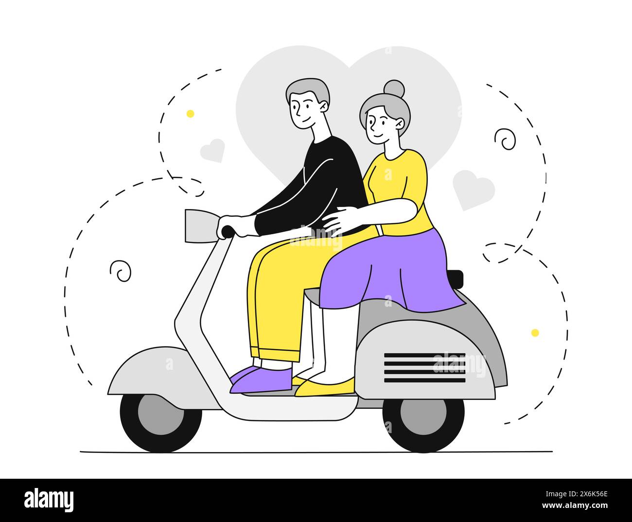 Couple senior à scooter vecteur simple Illustration de Vecteur