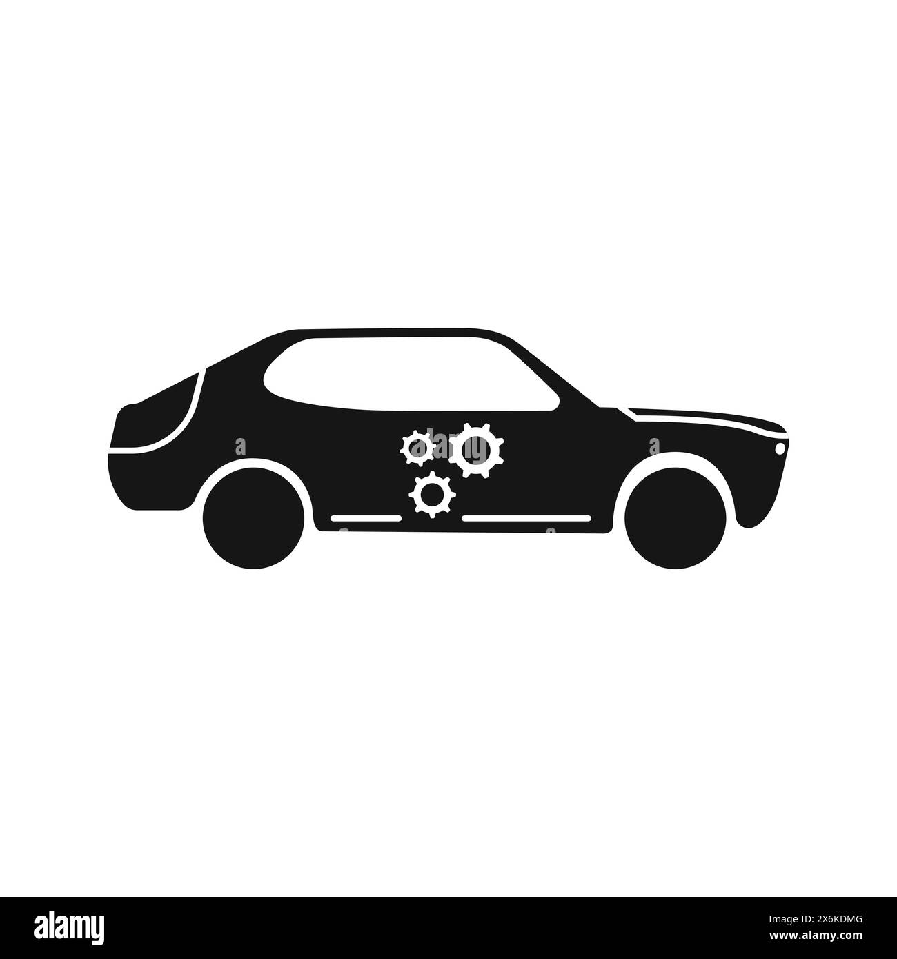 Voiture avec icône d'engrenages. Logo de voiture noir. Vecteur de service de réparation de transport. Illustration vectorielle. Illustration de Vecteur