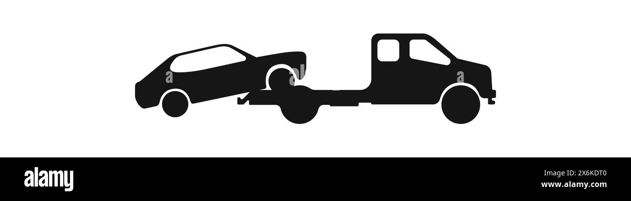 Logo vectoriel de dépanneuse. Icône de voiture cassée. Vecteur d'arrestation de voiture. Vecteur noir de voiture et de camion. Illustration de Vecteur