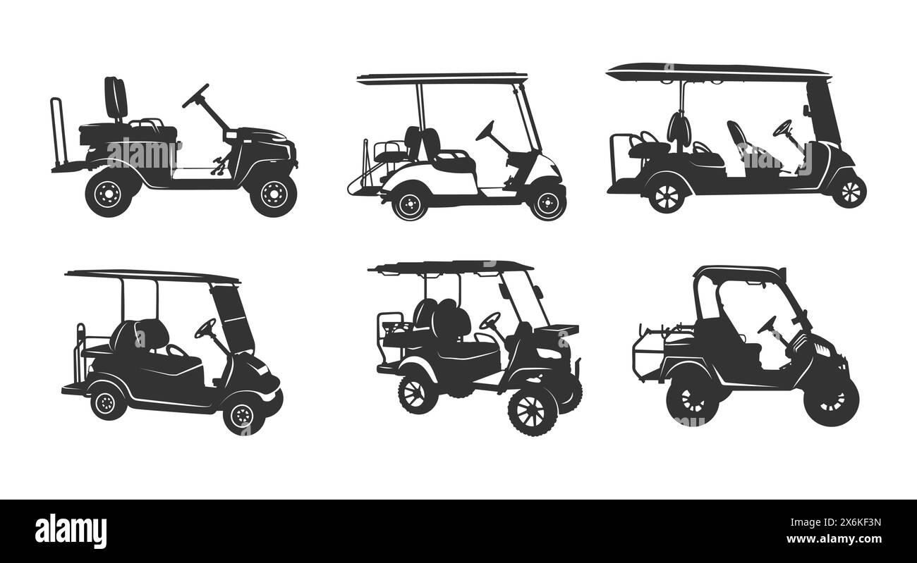 Silhouette de voiturette de golf, voiturette de golf, silhouette de voiture de golf, clipart de voiturette de golf, logo de voiturette de golf, illustration vectorielle de voiturette de golf. Illustration de Vecteur