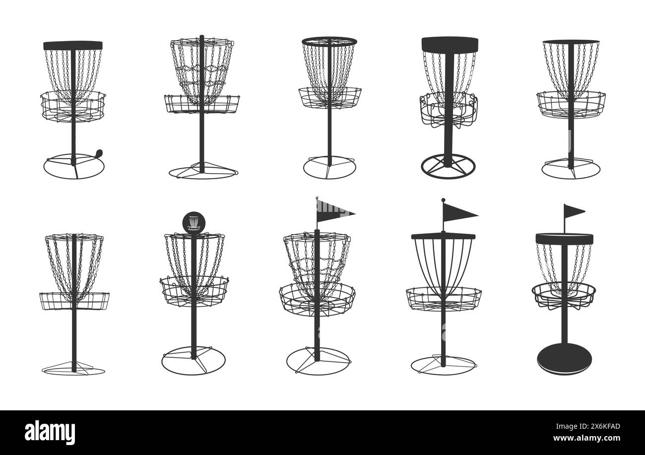 Silhouette Disc golf, silhouette Disc golf basket Illustration de Vecteur